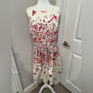 RSVP by Talbots Cream and Pink Floral Midi Dress Sz 10